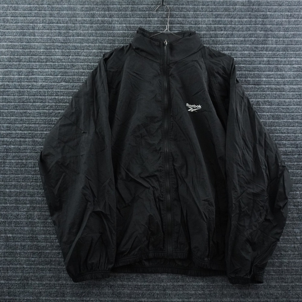 Reebok Windbreaker Mens XL Black Vintage 90s Vector Logo Full Zip‎ Track Jacket